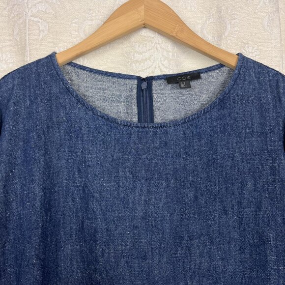 COS organic cotton hemp denim shift dress cuffed short sleeve summer classic 10 - Picture 3 of 11